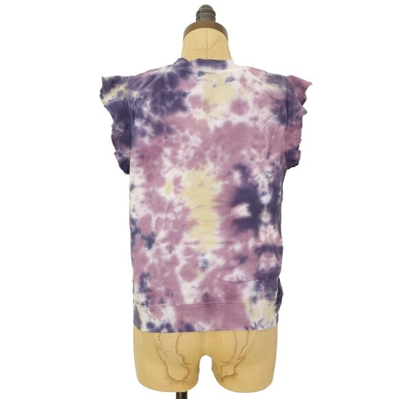 T. La Anthropologie Tie Dye Ruffled Sleeveless Sweatshirt Tank S Purple NWT B90 - Picture 4 of 6